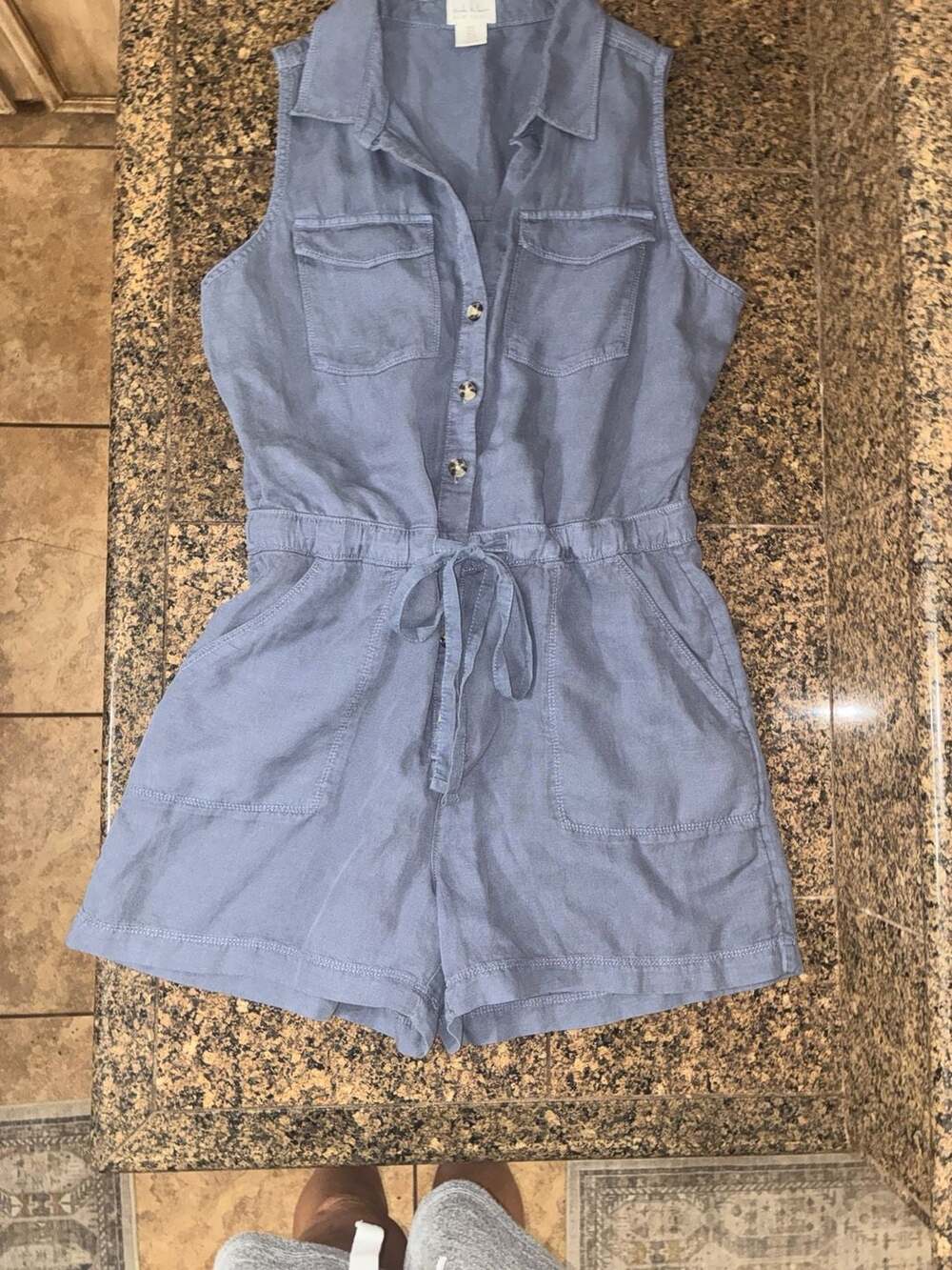 Nicole Miller New York Blue Sleeveless Button Front Utility Romper Size 8